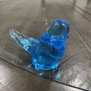 Vintage Ron Ray Bluebird of Happiness Art Glass Bird‎ Figurine Signed 3" 1990